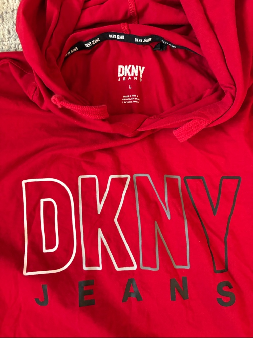 DKNY Red Pullover Hoodie with Logo - Picture 2 of 2